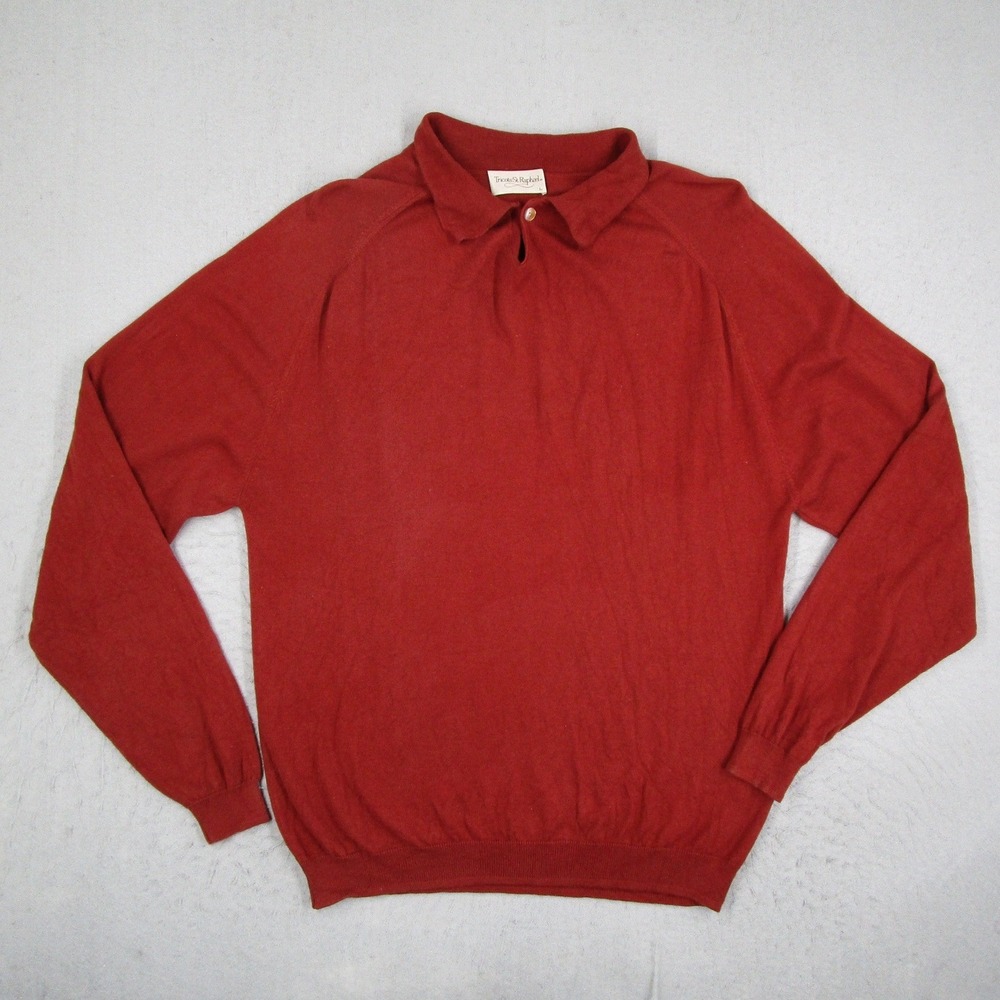 Tricots St Raphael Mens Red Cashmere Silk Blend Polo Sweater Large Raglan Y2K